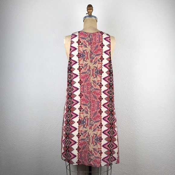 Lavender Brown l M Silk Tribal Bohemian Boho Festival Keyhole A-line Shift Dress - Picture 4 of 10
